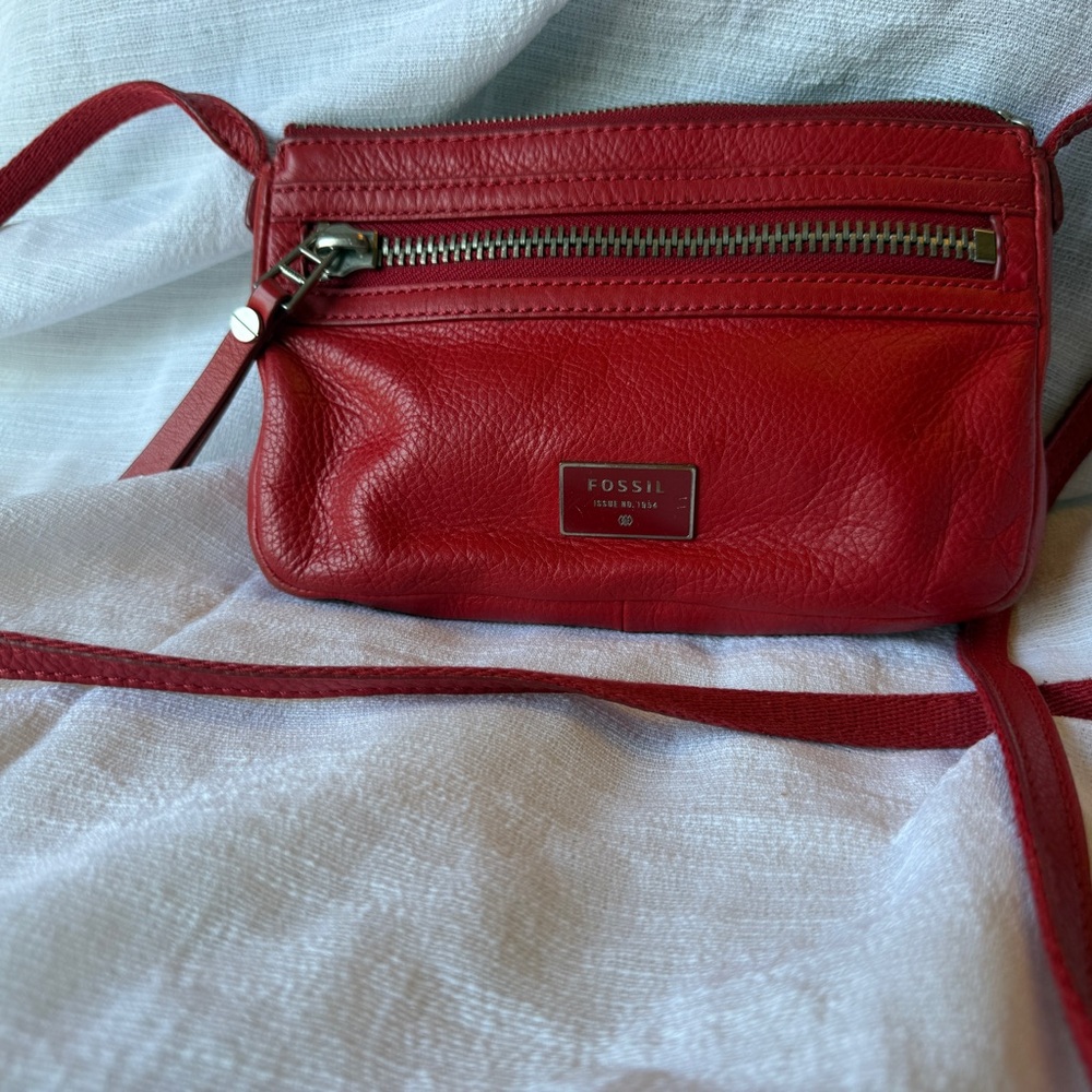 Fossil Red Leather Crossbody Bag